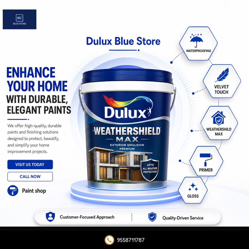 Dulux Blue Store offers premium waterproofing solutions, Velvet Touch paints, WeatherShield Max